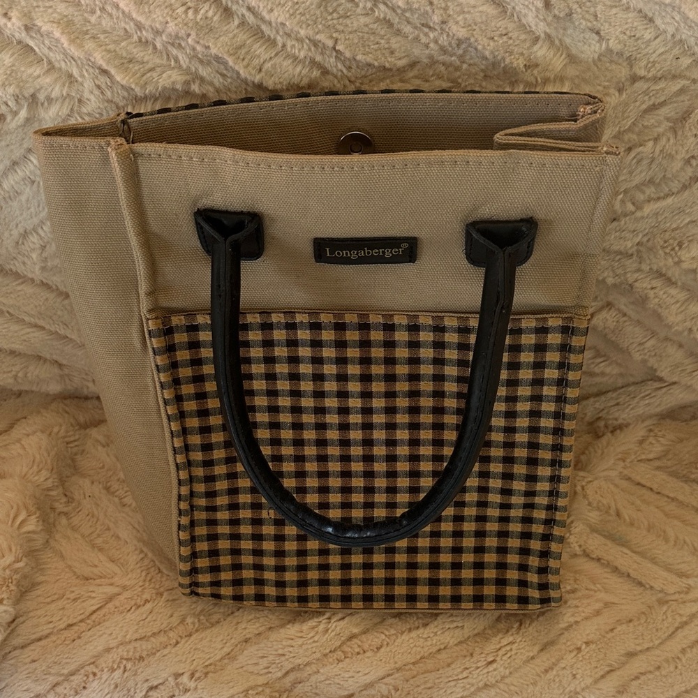 Longaberger Beige and Black Checkered Tote